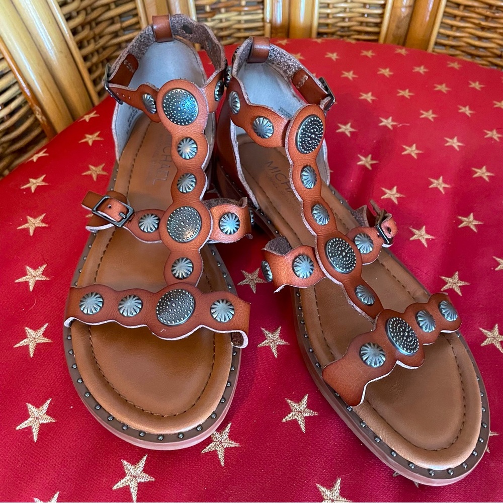 MICHAEL by Michael Shannon Brown Metallic Embellished Gladiator Sandals! 6.5